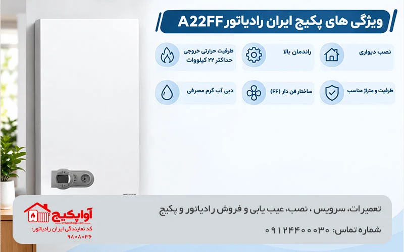 تصویر ویژگی های پکیج ایران رادیاتور A22FF در آواپکیج