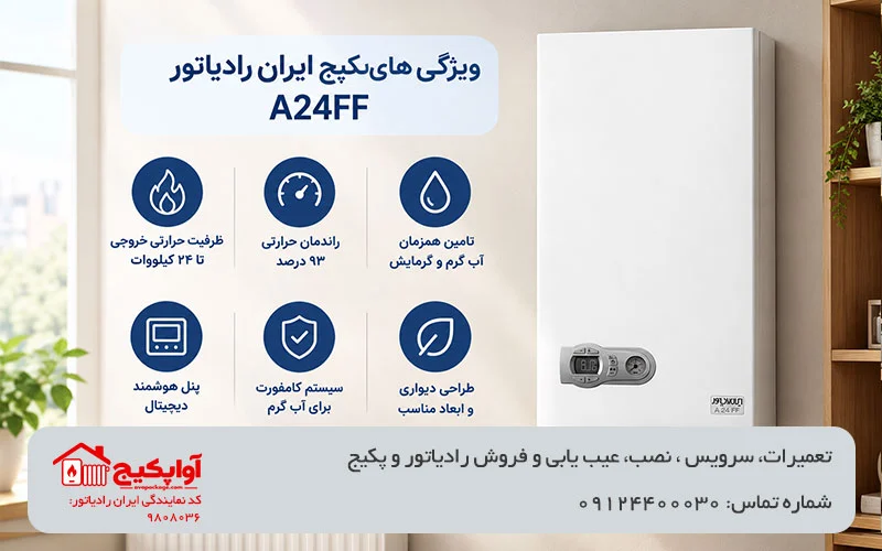 تصویر ویژگیهای پکیج ایران رادیاتور A24FF در آواپکیج